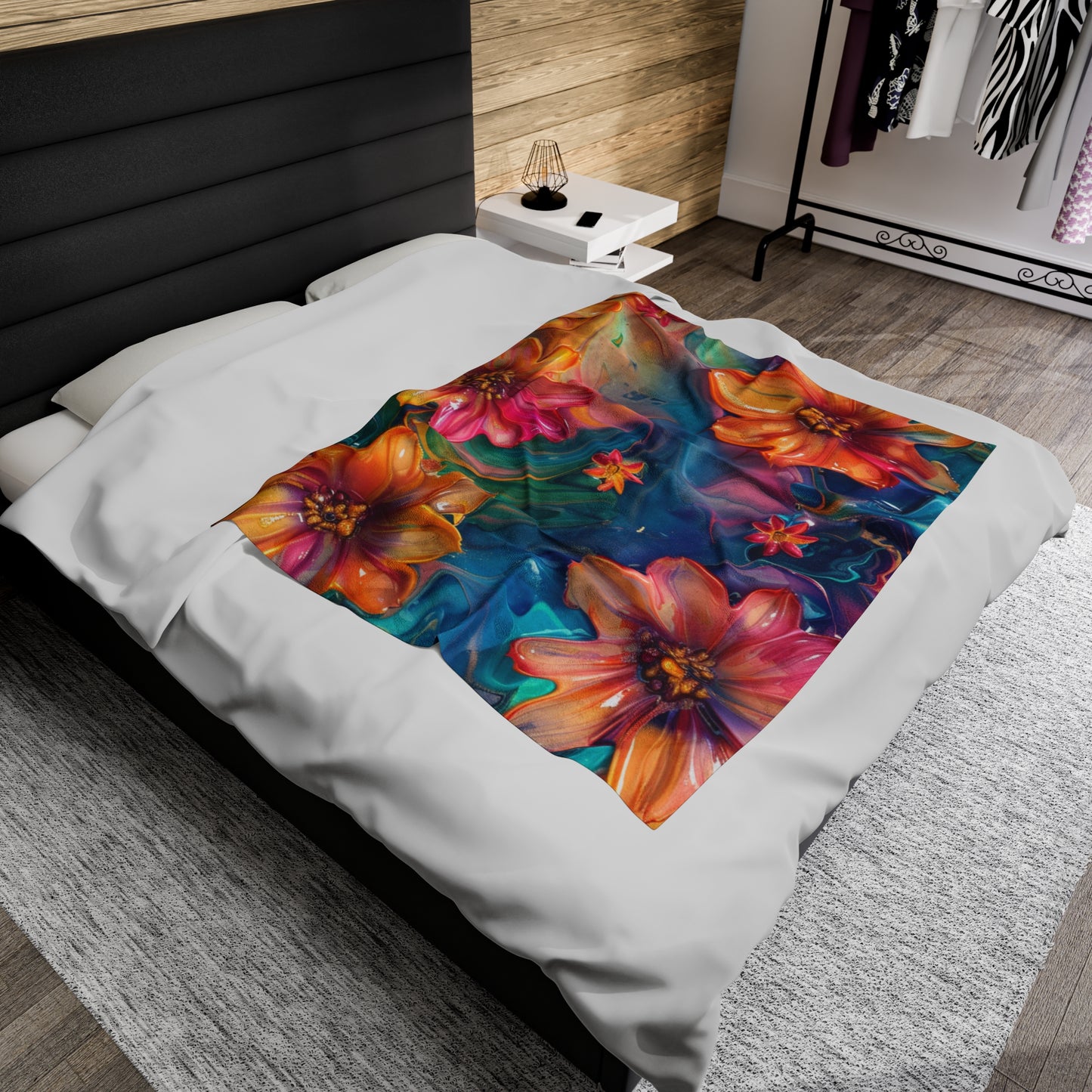 Colorful Flowers Velveteen Plush Blanket