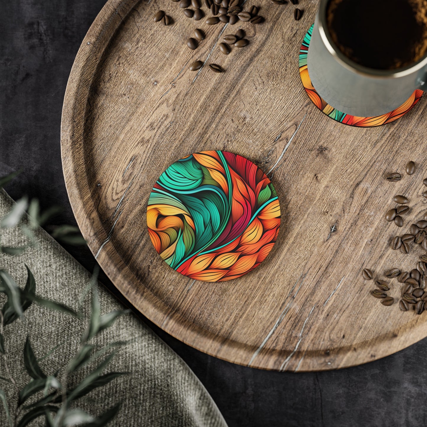 Colorful Leaves Pattern Boho Coasters