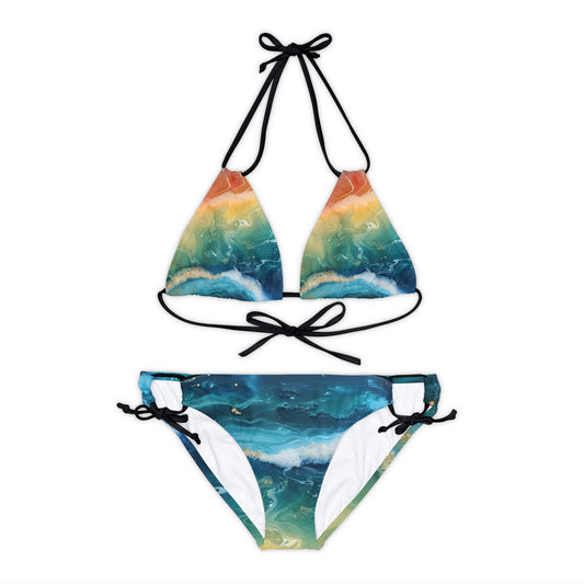 Ocean Waves Sunset Strappy Bikini Set