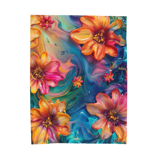 Colorful Flowers Velveteen Plush Blanket