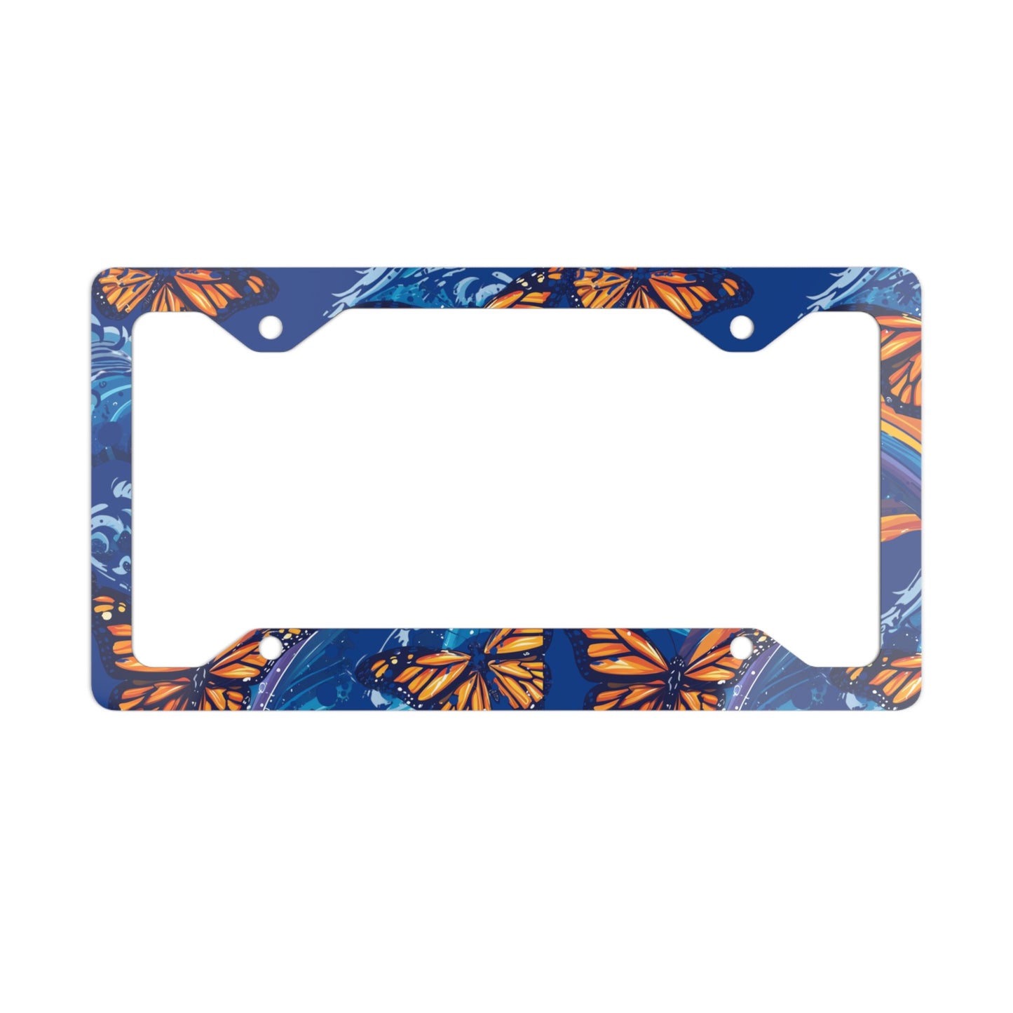 Monarch Butterfly and Ocean Dark Blue License Plate Frame