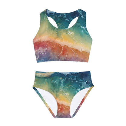 Rainbow Ocean Girls Two Piece Swimsuit