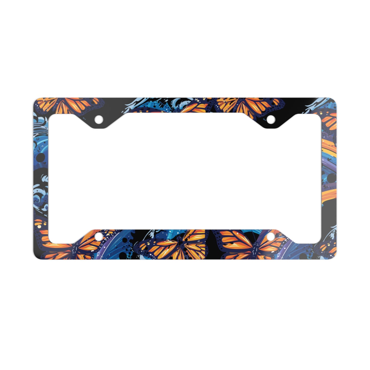 Monarch Butterfly and Ocean Black Background License Plate Frame