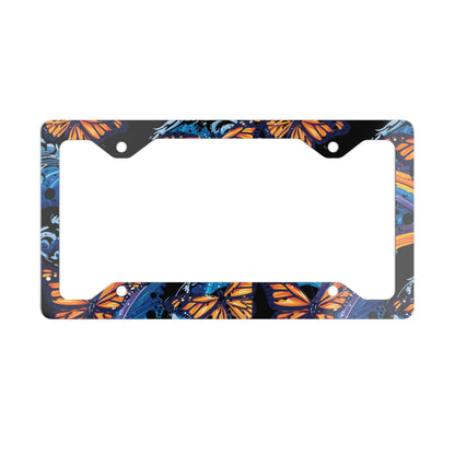 Monarch Butterfly and Ocean Black Background License Plate Frame