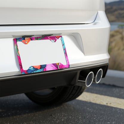 Hawaii Floral Print Pink Background - Metal License Plate Frame, Hawaii License Plate Frame