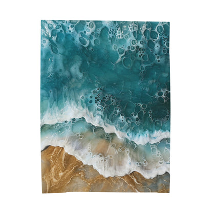 Sand and Ocean Waves Velveteen Plush Blanket