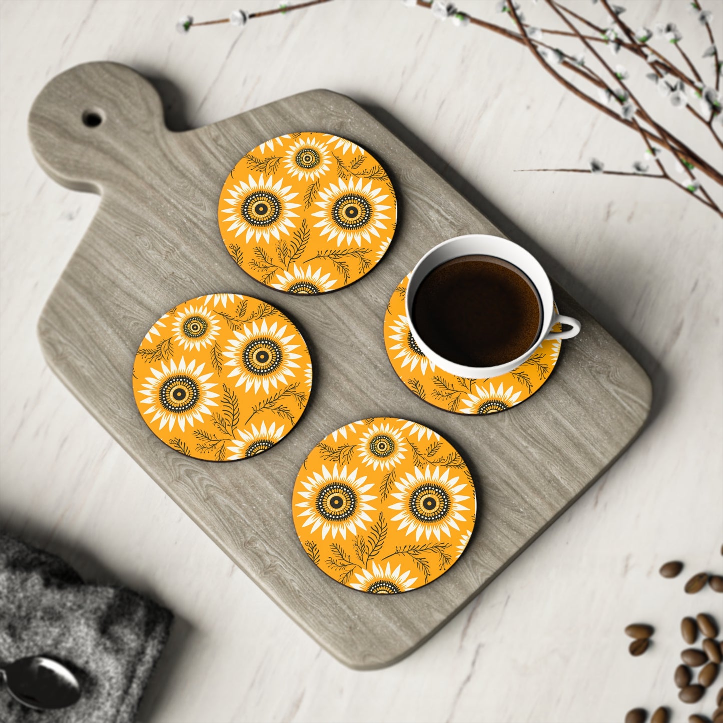 Sunflower Print Coasters, Flower Coasters