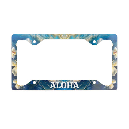 Aloha Plumeria and Ocean License Plate Frame