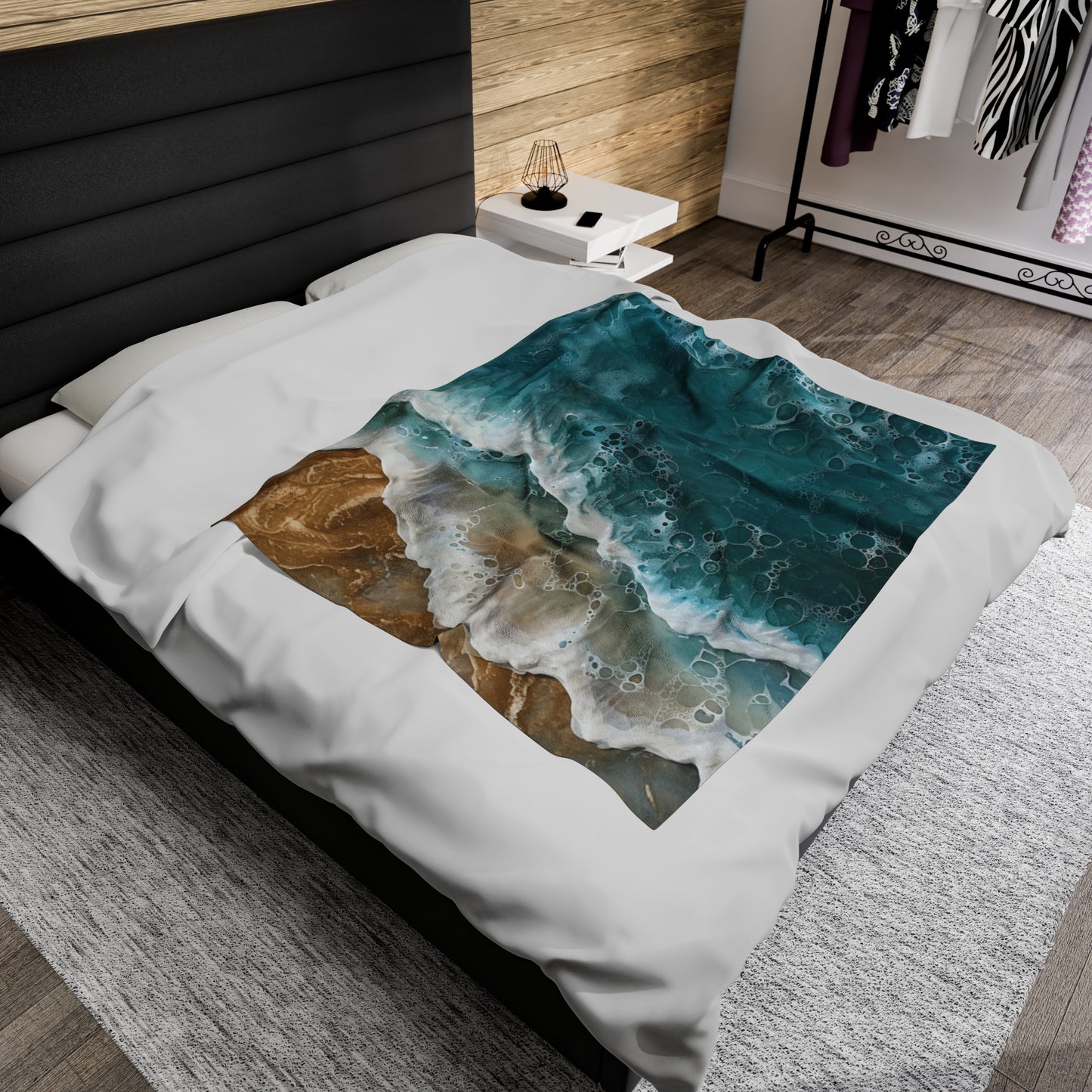 Sand and Ocean Waves Velveteen Plush Blanket