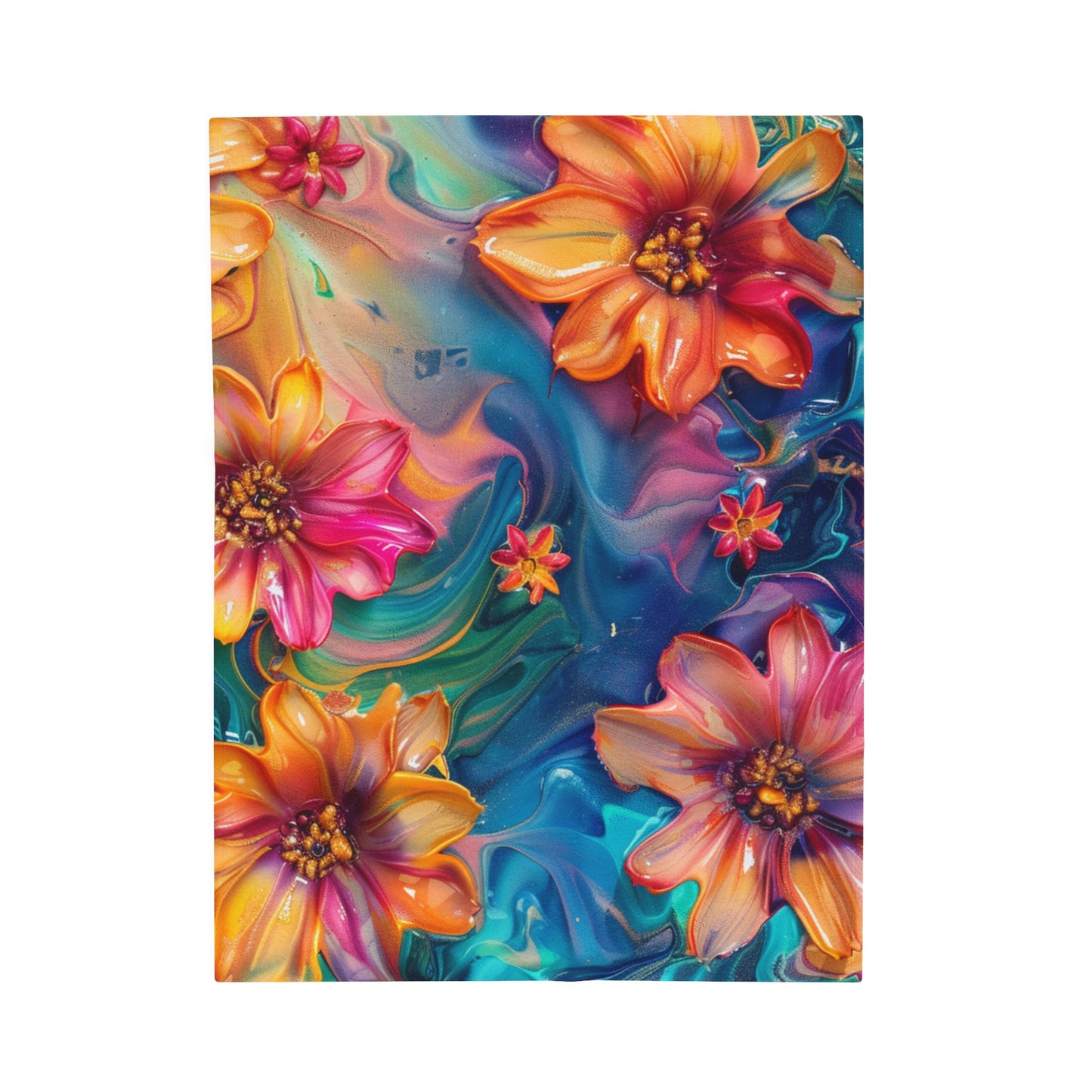 Colorful Flowers Velveteen Plush Blanket